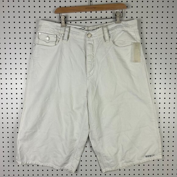Coogi White Denim Baggy Shorts Size 38 Rhinestone Hip Hop Denim 90s Skater Rap - Picture 4 of 8